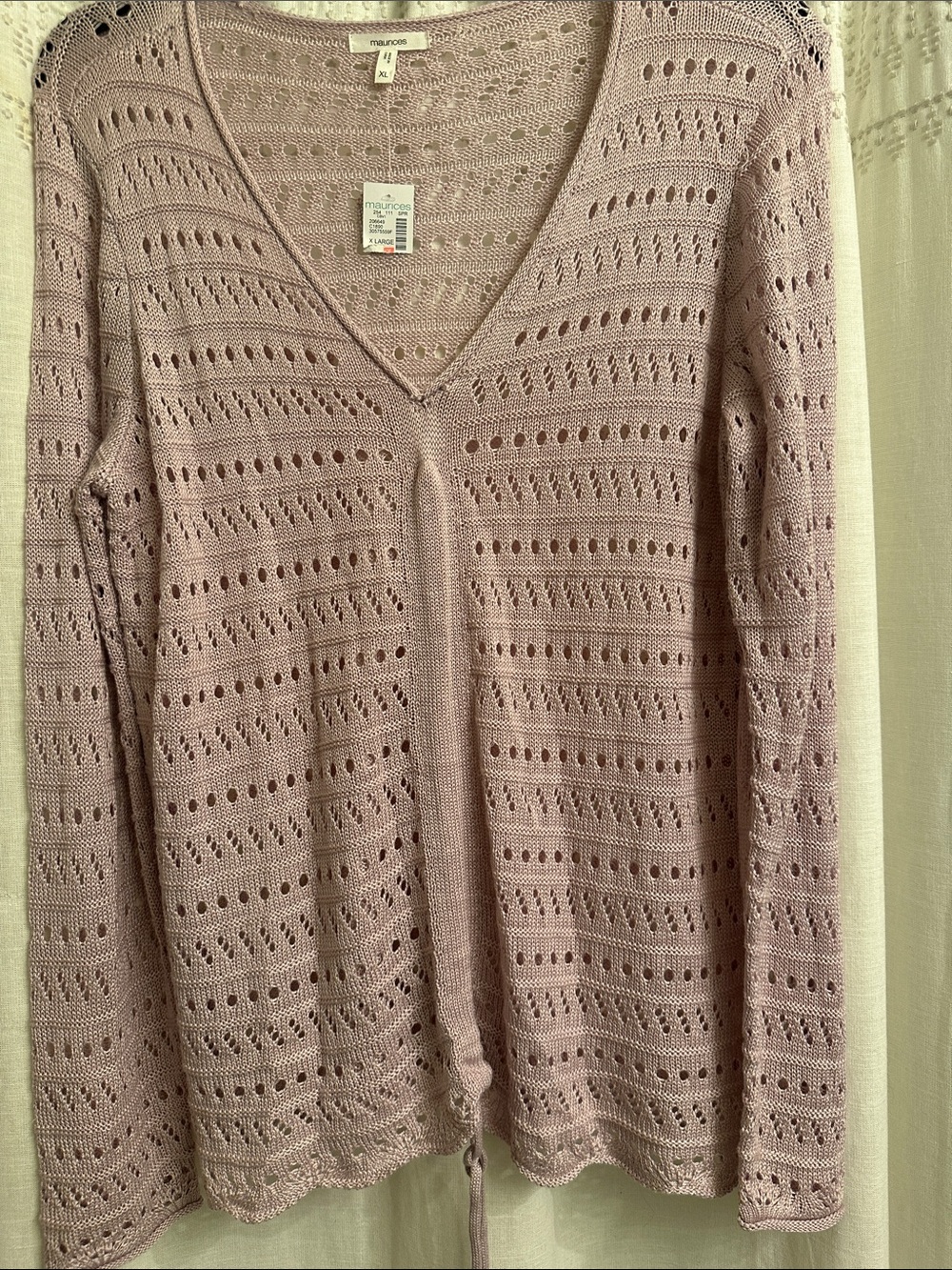 Maurices Dusty Lavender Openwork V-Neck Sweater